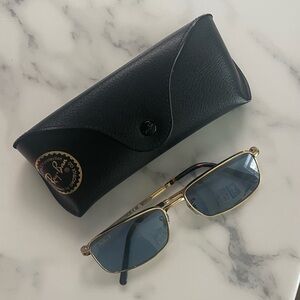 Ray-Ban Gold Frame Rectangular Sunglasses with Black Case